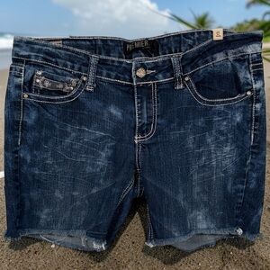 Premier Dark Blue Distressed Denim Cutoff Shorts